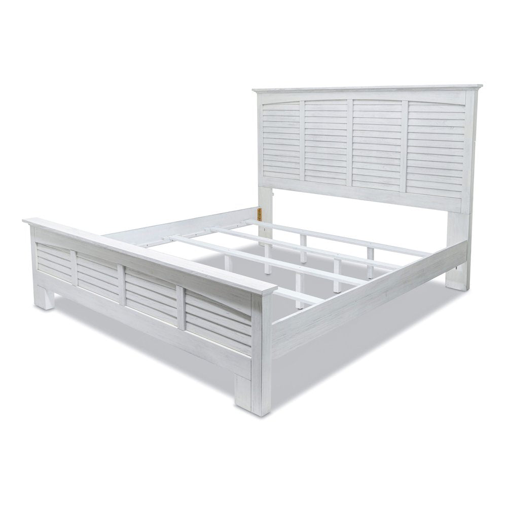 White Plantation Shutter Distressed Solid Wood King Bed Frame