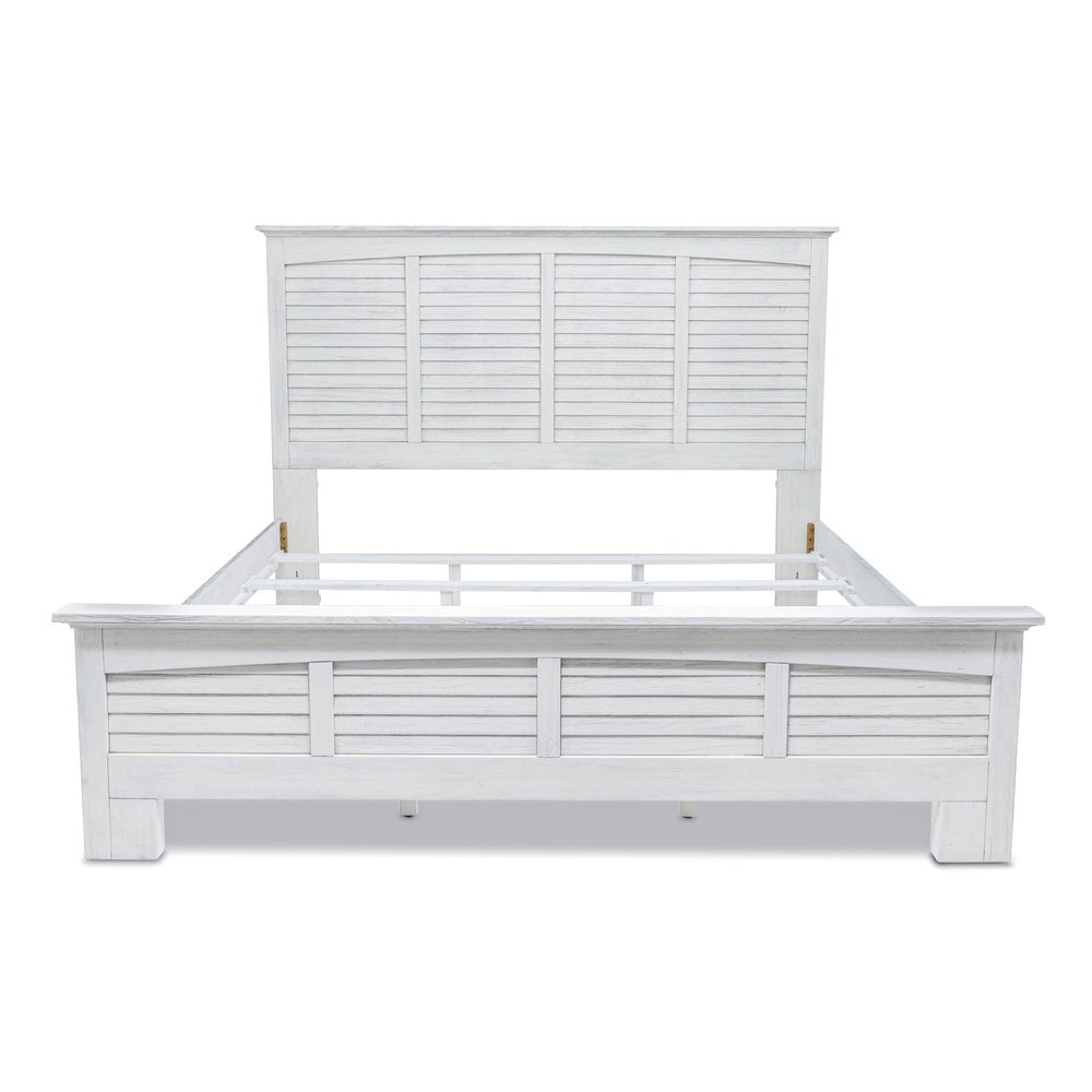 White Plantation Shutter Distressed Solid Wood King Bed Frame