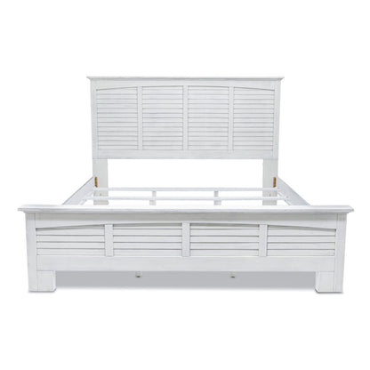 White Plantation Shutter Distressed Solid Wood King Bed Frame