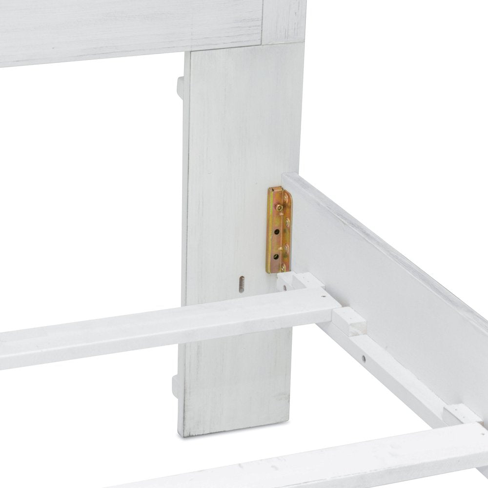 White Plantation Shutter Distressed Solid Wood King Bed Frame