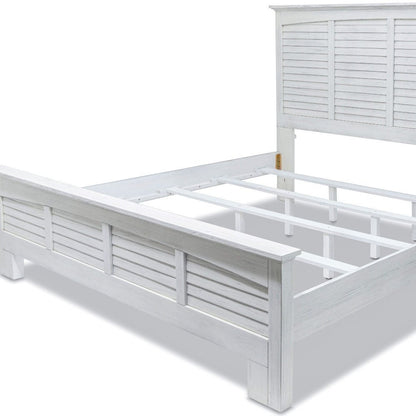 White Plantation Shutter Distressed Solid Wood King Bed Frame
