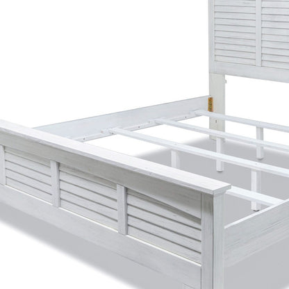 White Plantation Shutter Distressed Solid Wood King Bed Frame