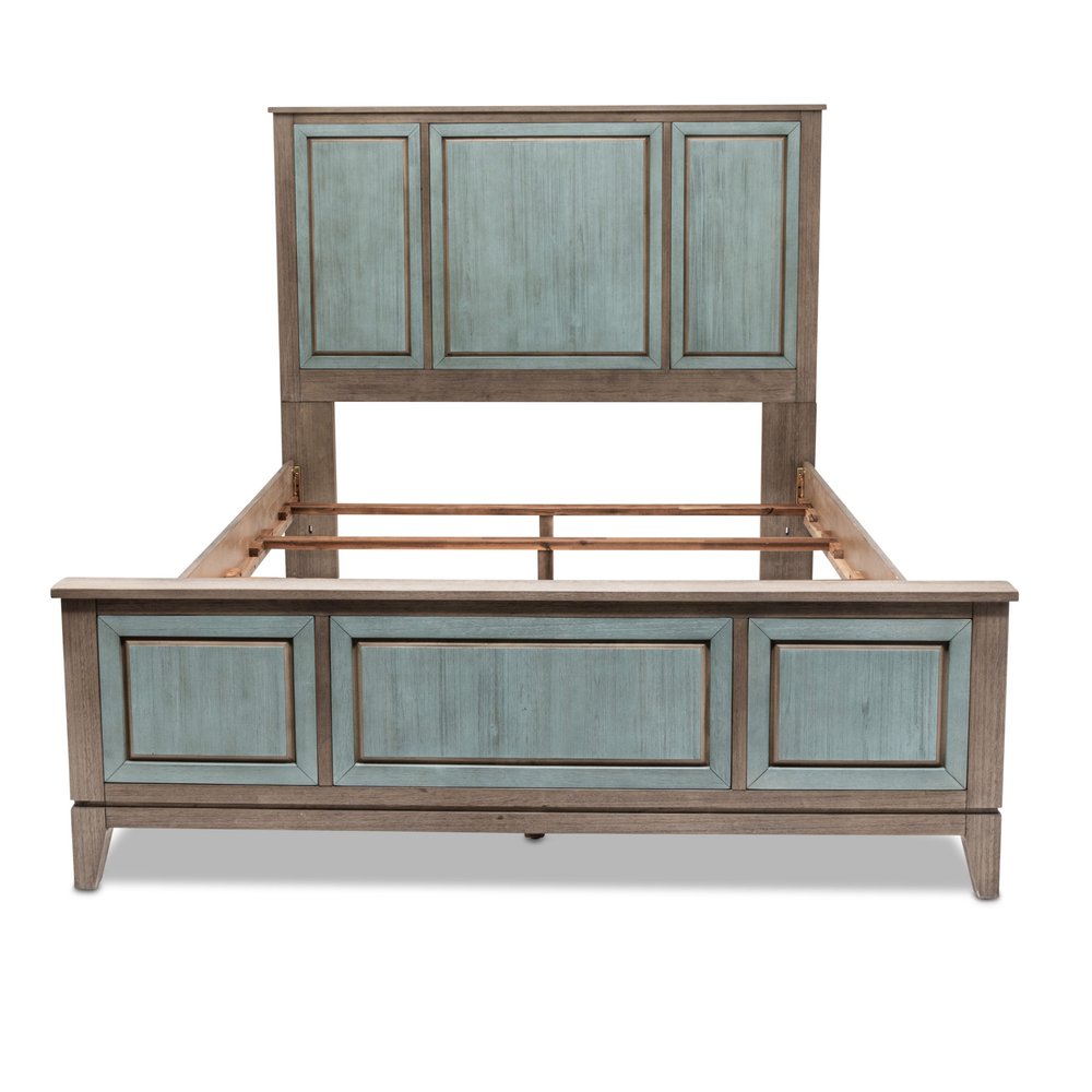 Green Shiplap Texture Distressed Solid Wood Queen Bed Frame