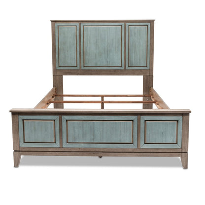 Green Shiplap Texture Distressed Solid Wood Queen Bed Frame