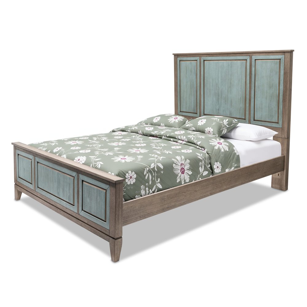 Green Shiplap Texture Distressed Solid Wood Queen Bed Frame
