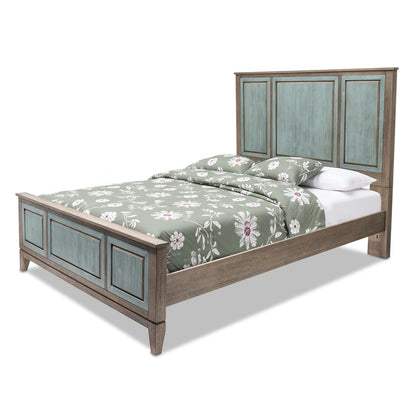 Green Shiplap Texture Distressed Solid Wood Queen Bed Frame