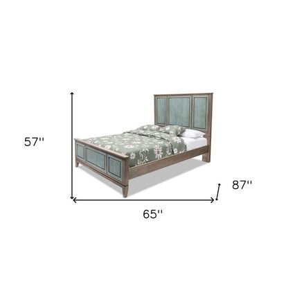 Green Shiplap Texture Distressed Solid Wood Queen Bed Frame