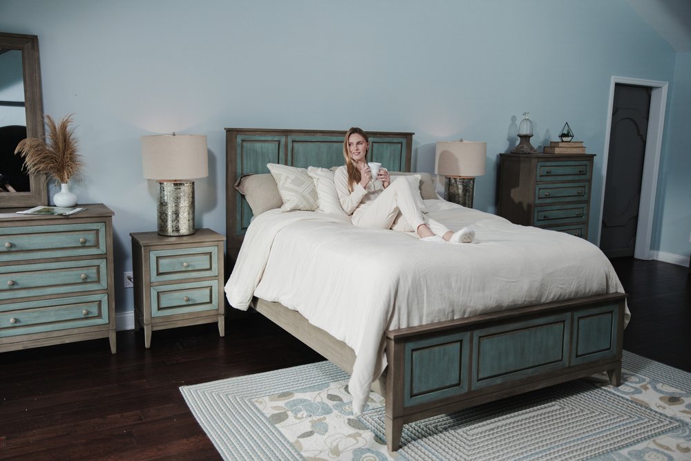 Green Shiplap Texture Distressed Solid Wood Queen Bed Frame