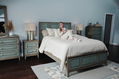 Green Shiplap Texture Distressed Solid Wood Queen Bed Frame