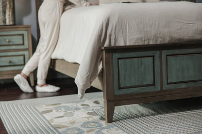 Green Shiplap Texture Distressed Solid Wood Queen Bed Frame