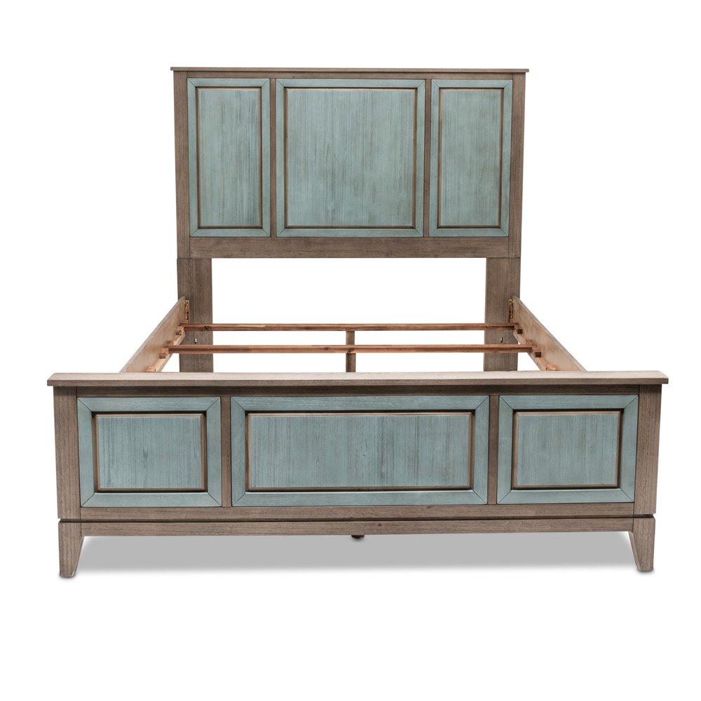 Green Shiplap Texture Distressed Solid Wood Queen Bed Frame
