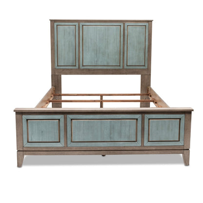 Green Shiplap Texture Distressed Solid Wood Queen Bed Frame