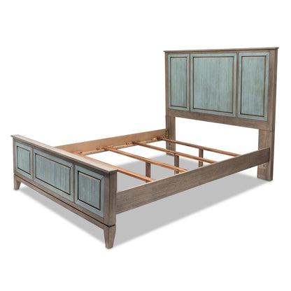 Green Shiplap Texture Distressed Solid Wood Queen Bed Frame