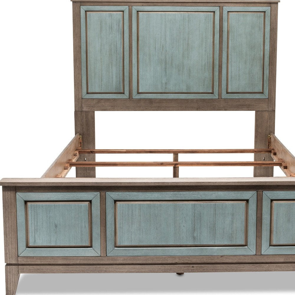 Green Shiplap Texture Distressed Solid Wood Queen Bed Frame