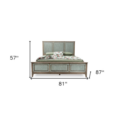 Green Shiplap Texture Distressed Solid Wood King Bed Frame