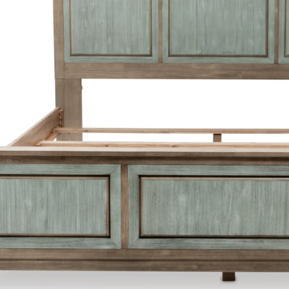 Green Shiplap Texture Distressed Solid Wood King Bed Frame