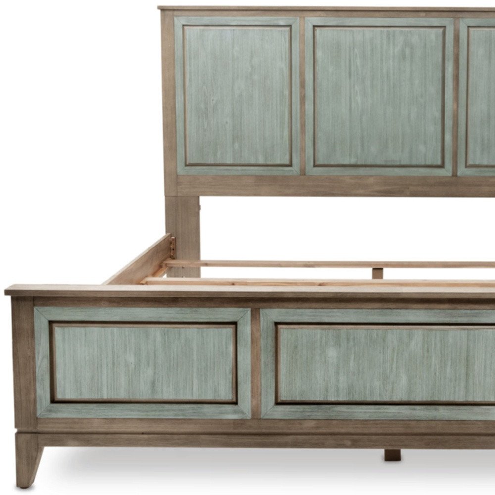 Green Shiplap Texture Distressed Solid Wood King Bed Frame