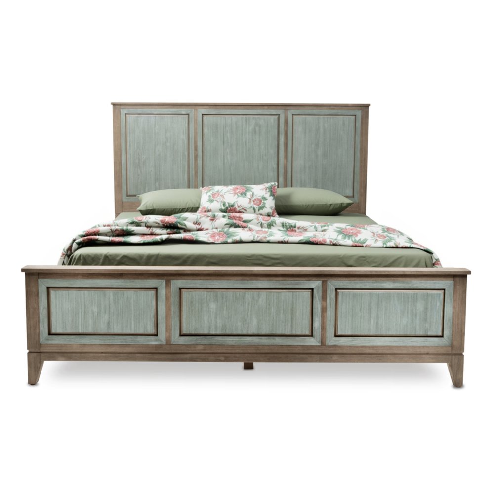 Green Shiplap Texture Distressed Solid Wood King Bed Frame