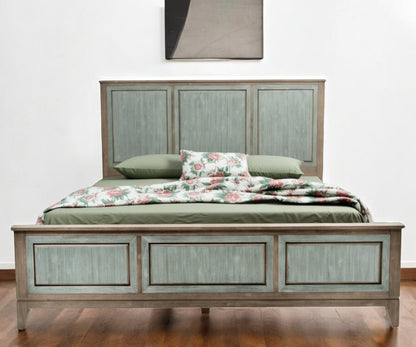 Green Shiplap Texture Distressed Solid Wood King Bed Frame