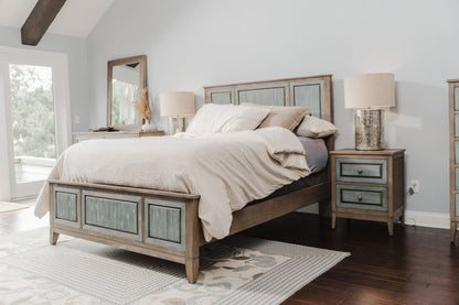 Green Shiplap Texture Distressed Solid Wood King Bed Frame