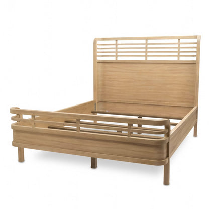 Brown Carved Geometric Solid Wood Queen Bed Frame