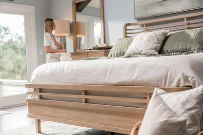 Brown Carved Geometric Solid Wood King Bed Frame