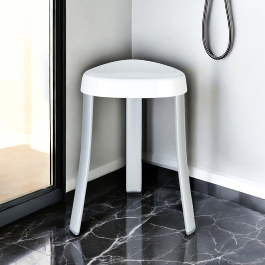 18"  White Aluminum And Heavy Duty Plastic Corner Shower Bench
