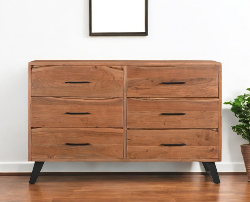 60" Natural Live Edge Solid Wood Six Drawer Double Dresser