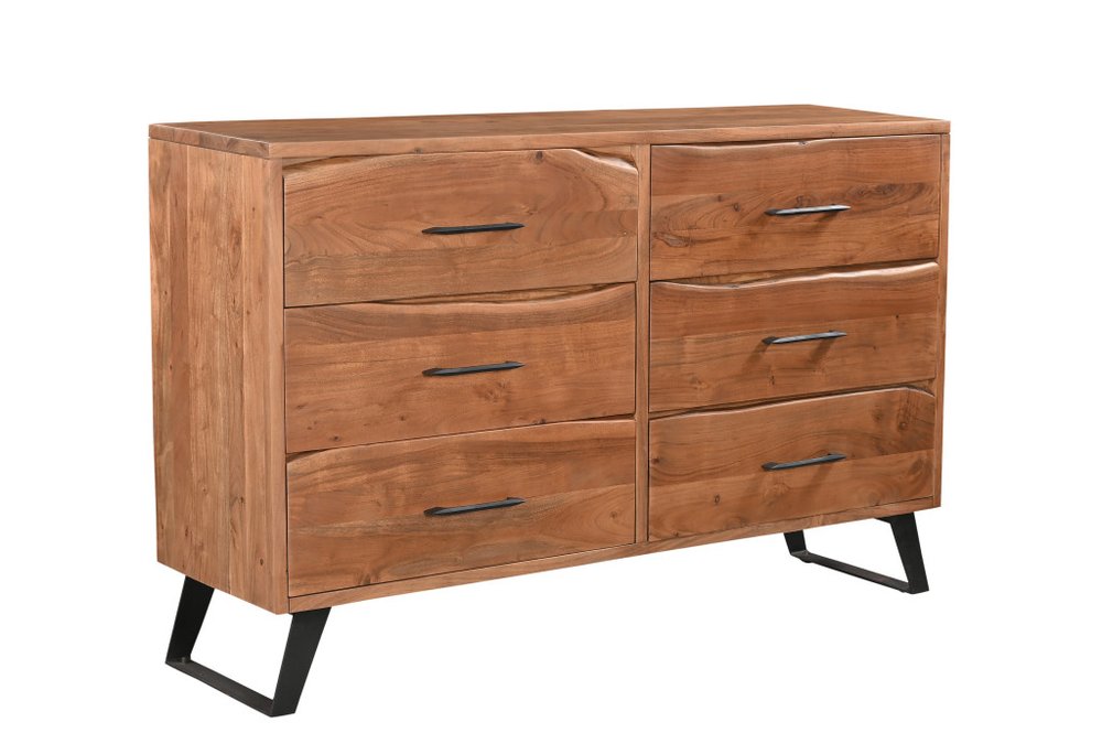 60" Natural Live Edge Solid Wood Six Drawer Double Dresser