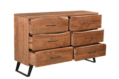 60" Natural Live Edge Solid Wood Six Drawer Double Dresser