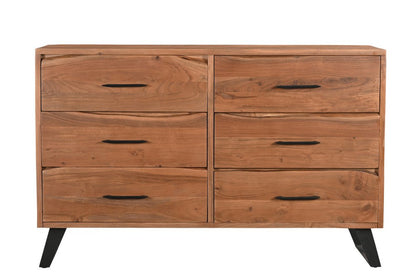 60" Natural Live Edge Solid Wood Six Drawer Double Dresser