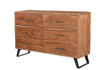 60" Natural Live Edge Solid Wood Six Drawer Double Dresser