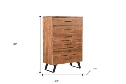 36" Natural Live Edge Solid Wood Five Drawer Dresser