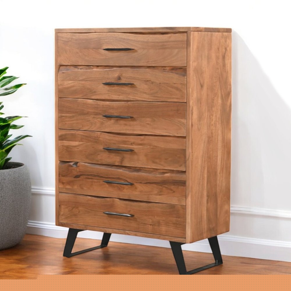 36" Natural Live Edge Solid Wood Six Drawer Dresser
