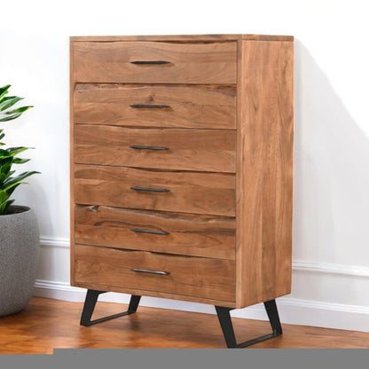 36" Natural Live Edge Solid Wood Six Drawer Dresser