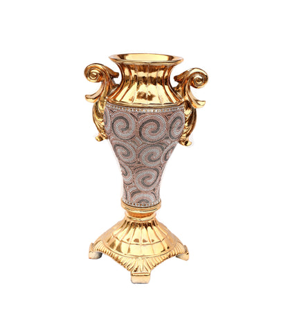 15" Gold Geometric Amphora Ceramic Table Vase With Faux Crystal Embellishments