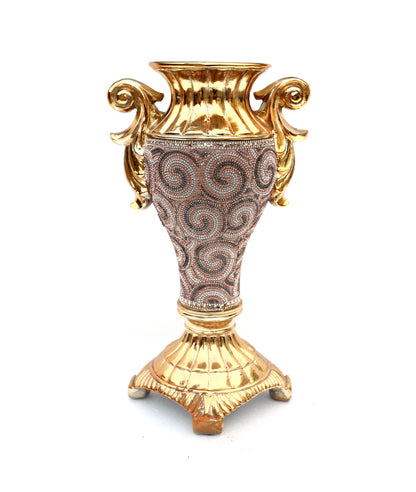 15" Gold Geometric Amphora Ceramic Table Vase With Faux Crystal Embellishments