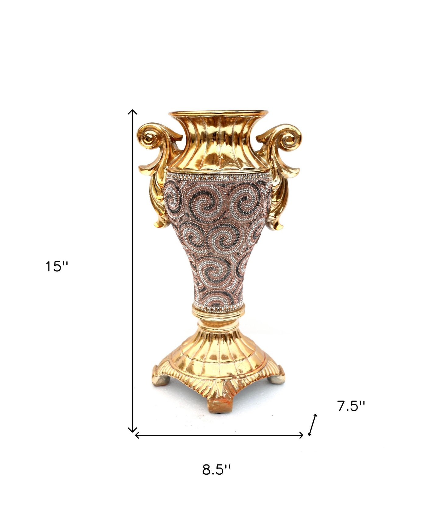 15" Gold Geometric Amphora Ceramic Table Vase With Faux Crystal Embellishments