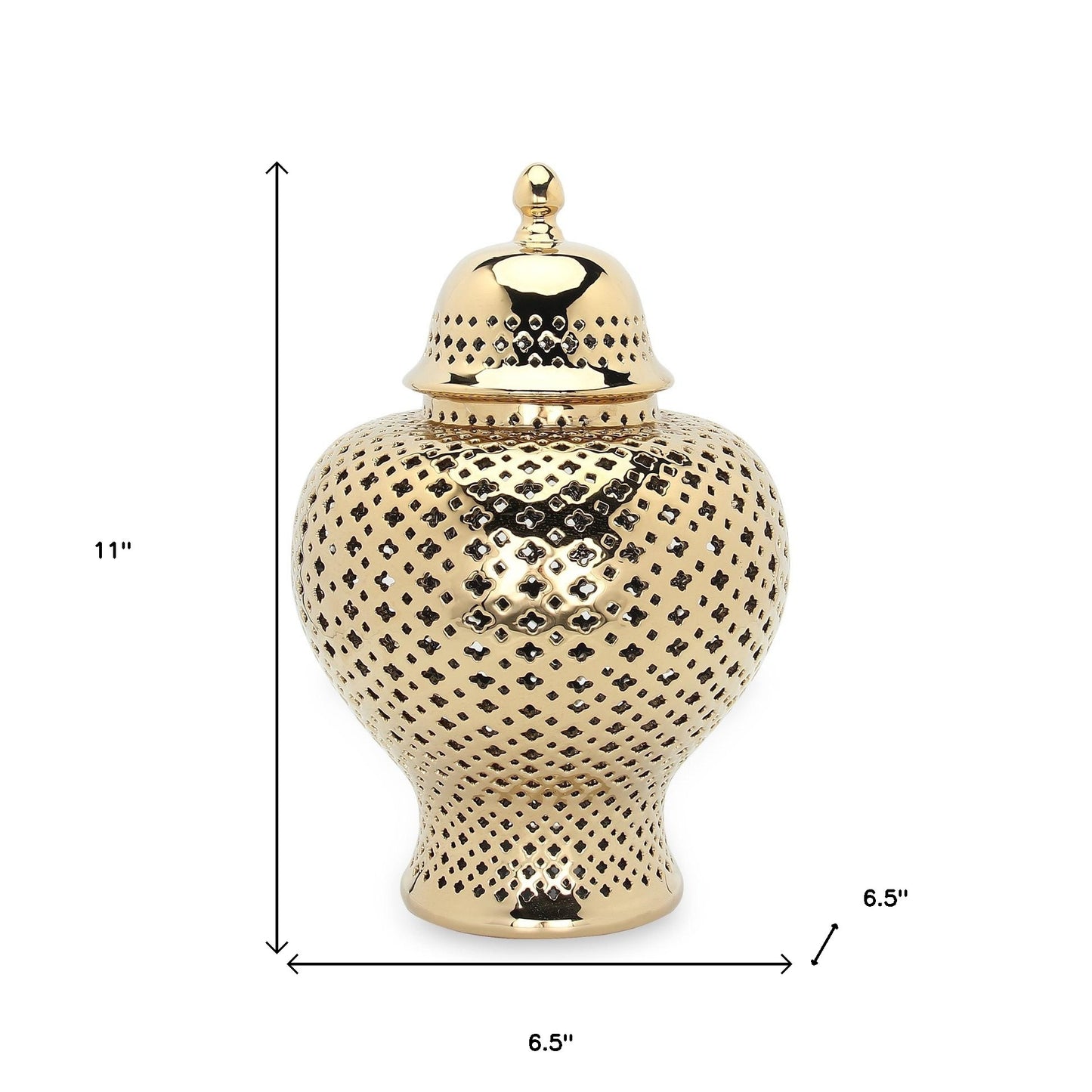 11" Gold Pierced Urn Ceramic Ginger Jar
