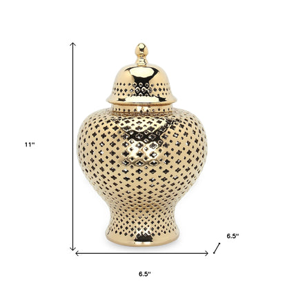 11" Gold Pierced Urn Ceramic Ginger Jar