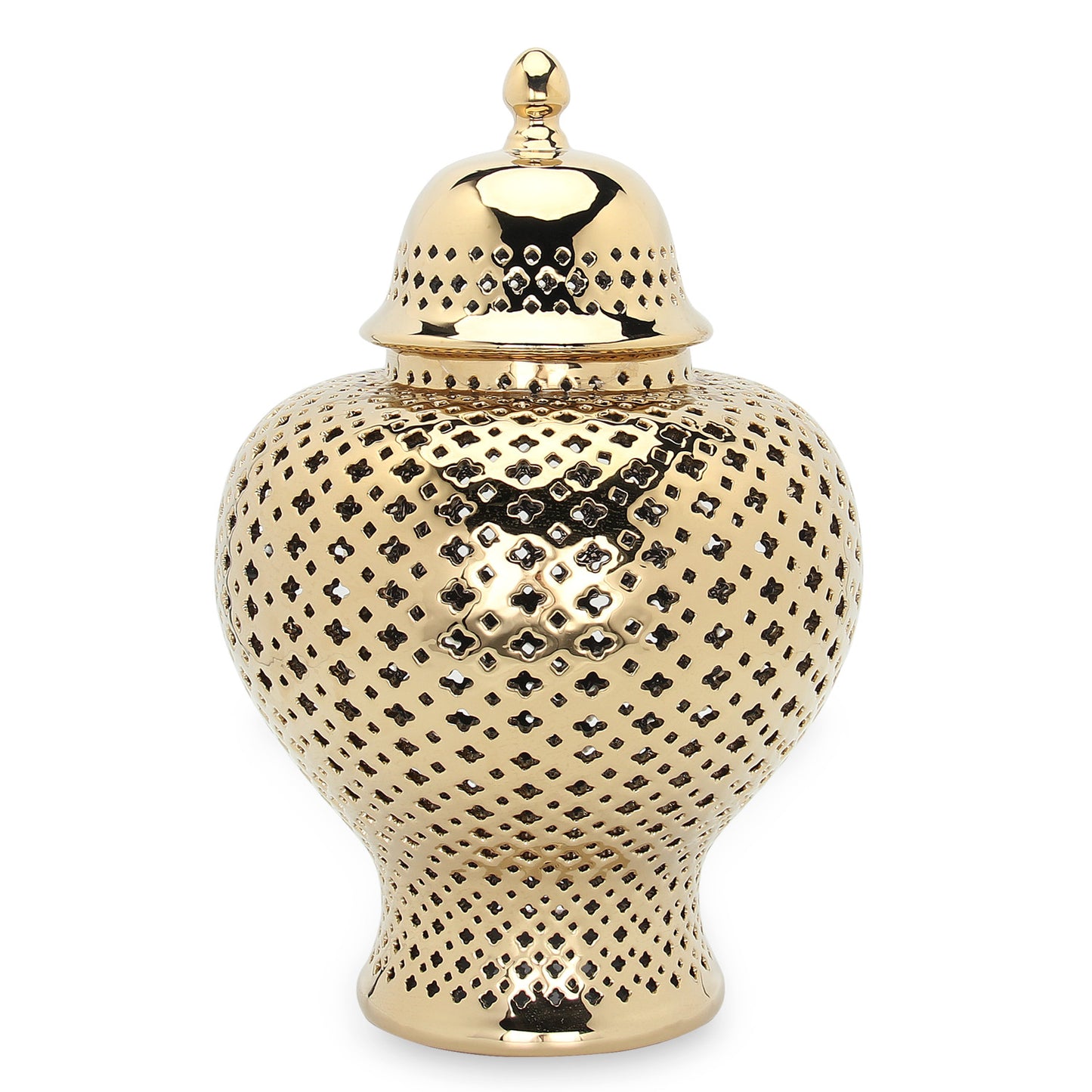 11" Gold Pierced Urn Ceramic Ginger Jar