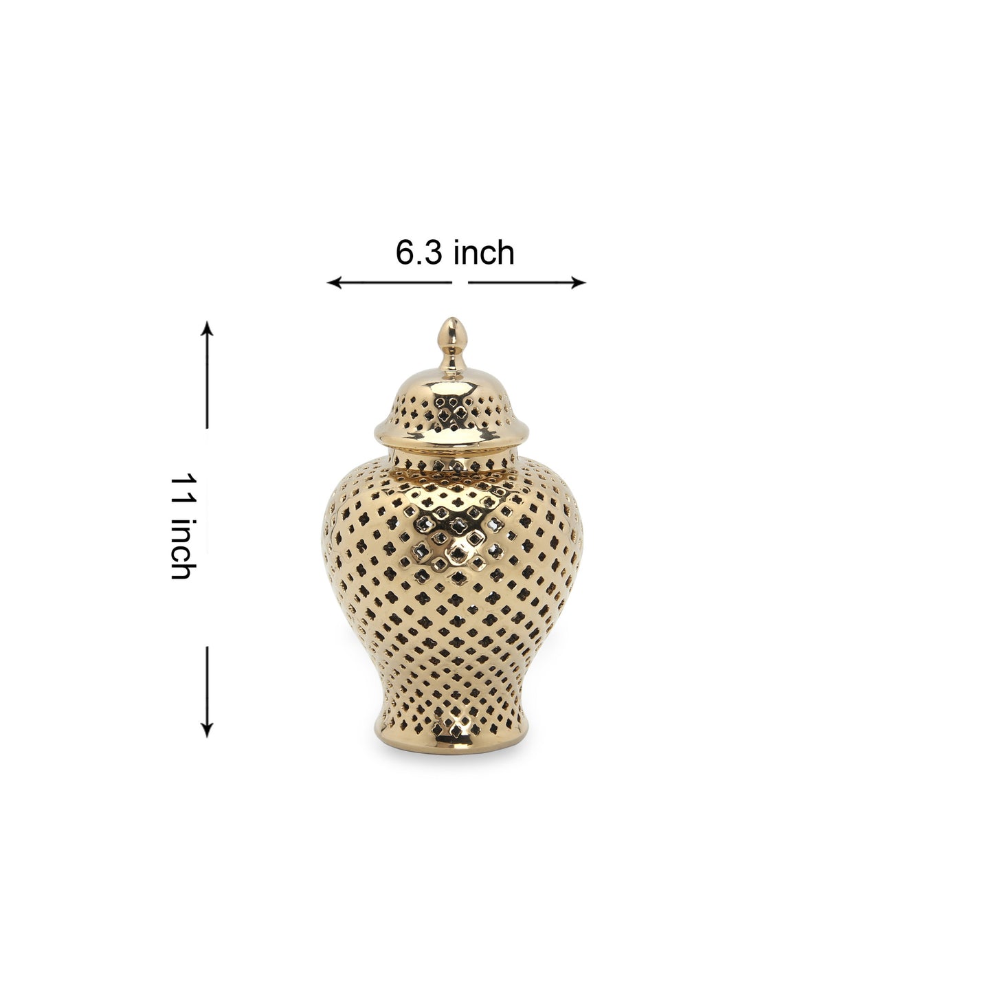 11" Gold Pierced Urn Ceramic Ginger Jar