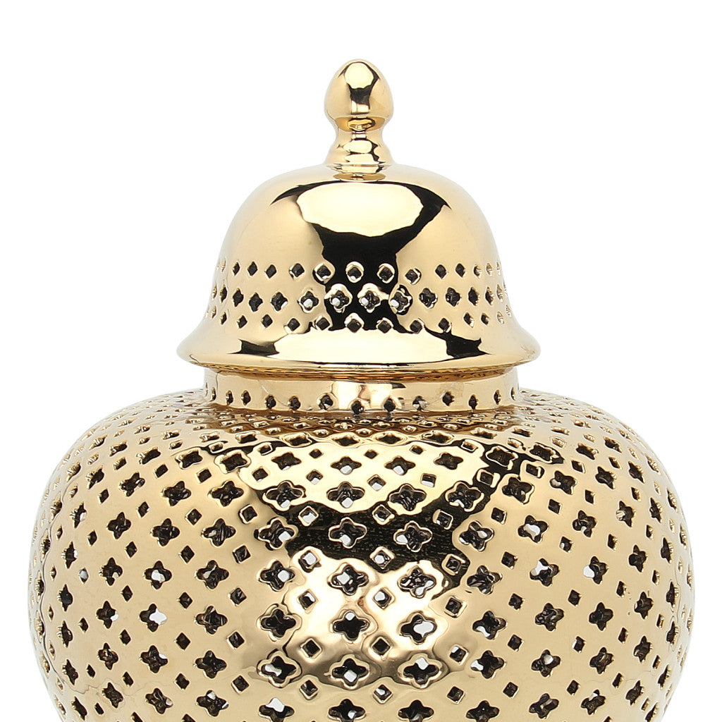 11" Gold Pierced Urn Ceramic Ginger Jar