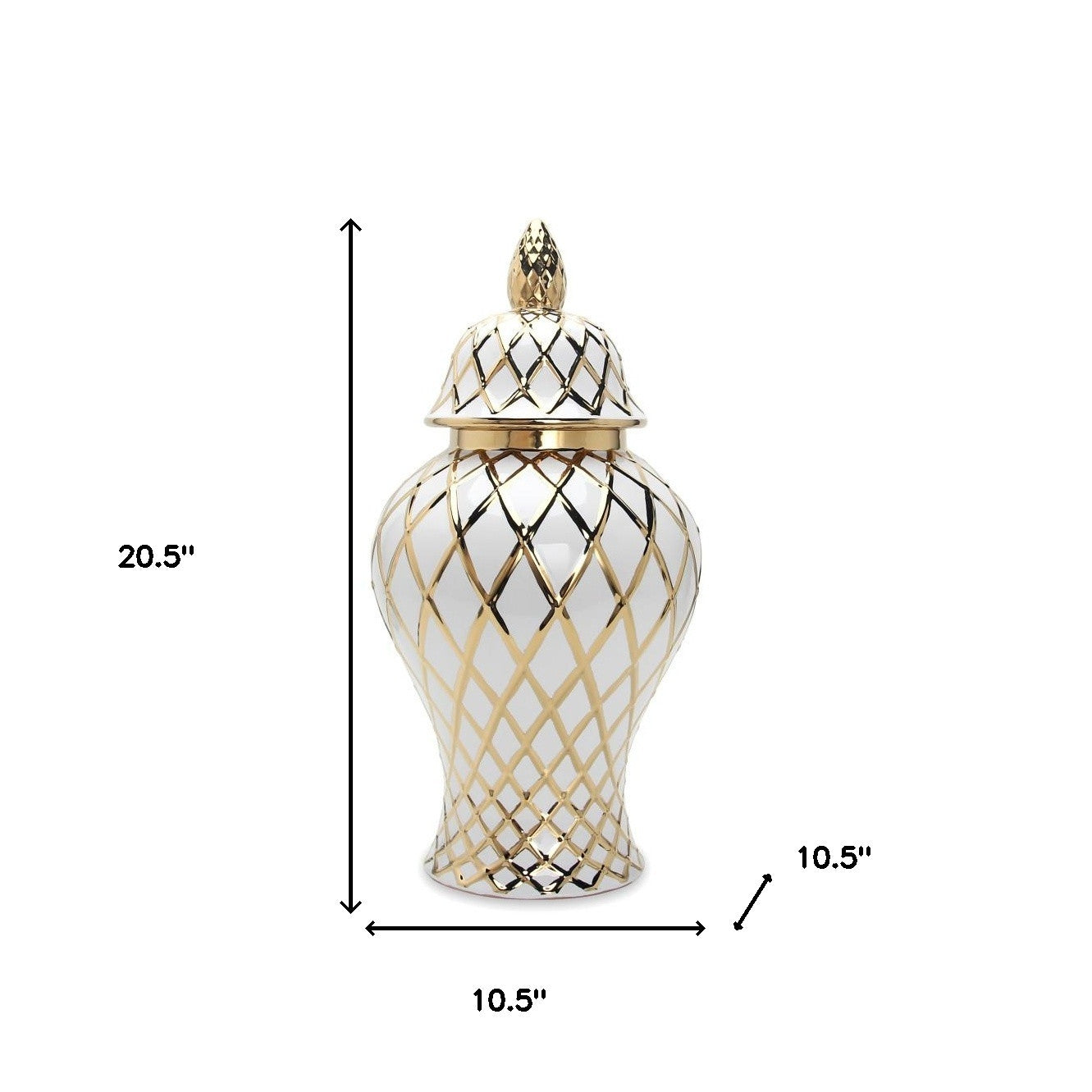 21" White and Gold Geometric Urn Ceramic Ginger Jar