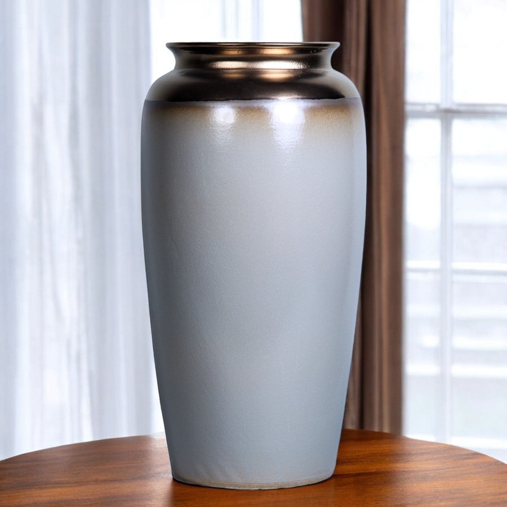 21" Gray and Gold Ombre Cylinder Ceramic Table Vase