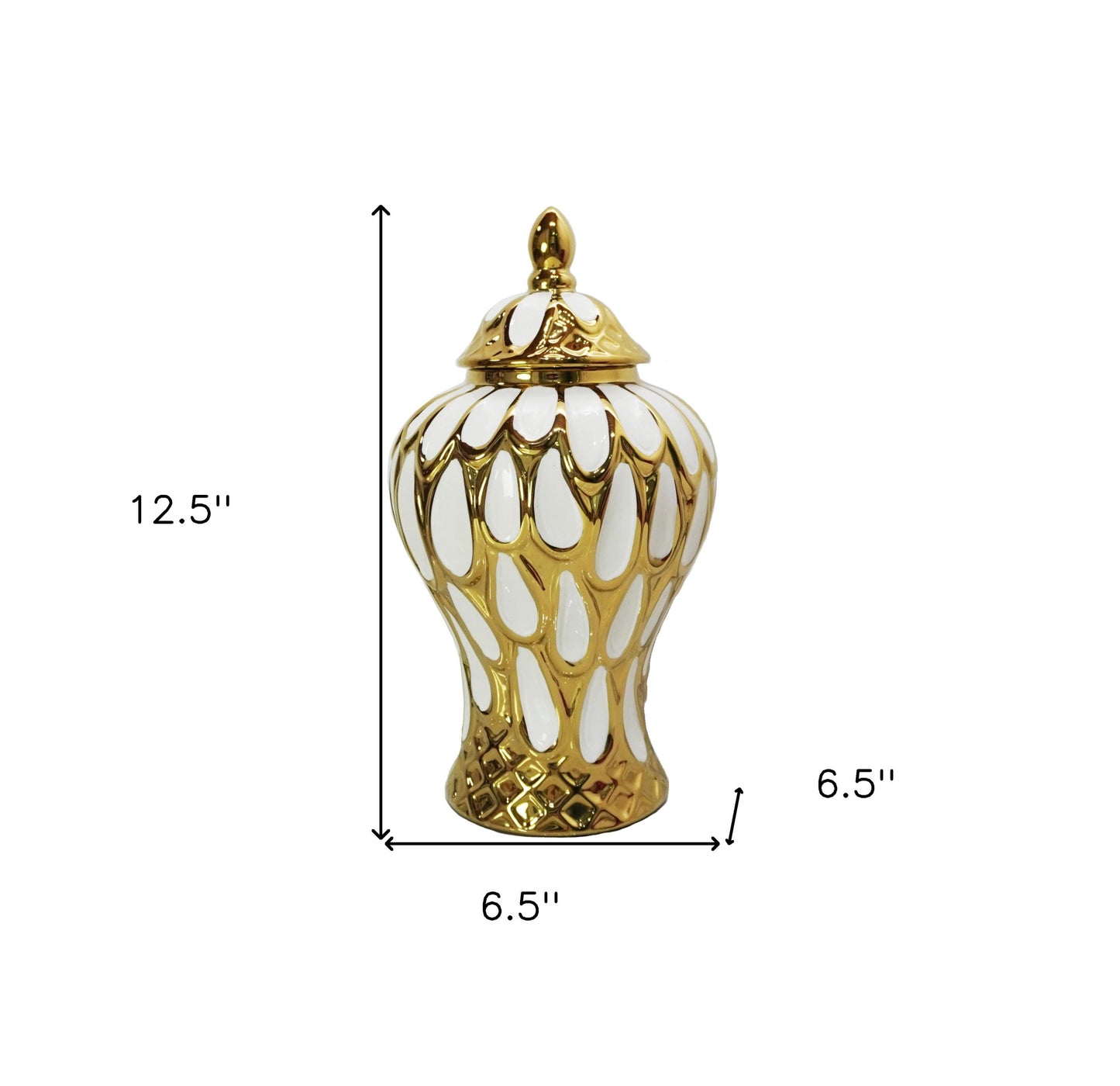 13" White and Gold Abstract Urn Ceramic Ginger Jar