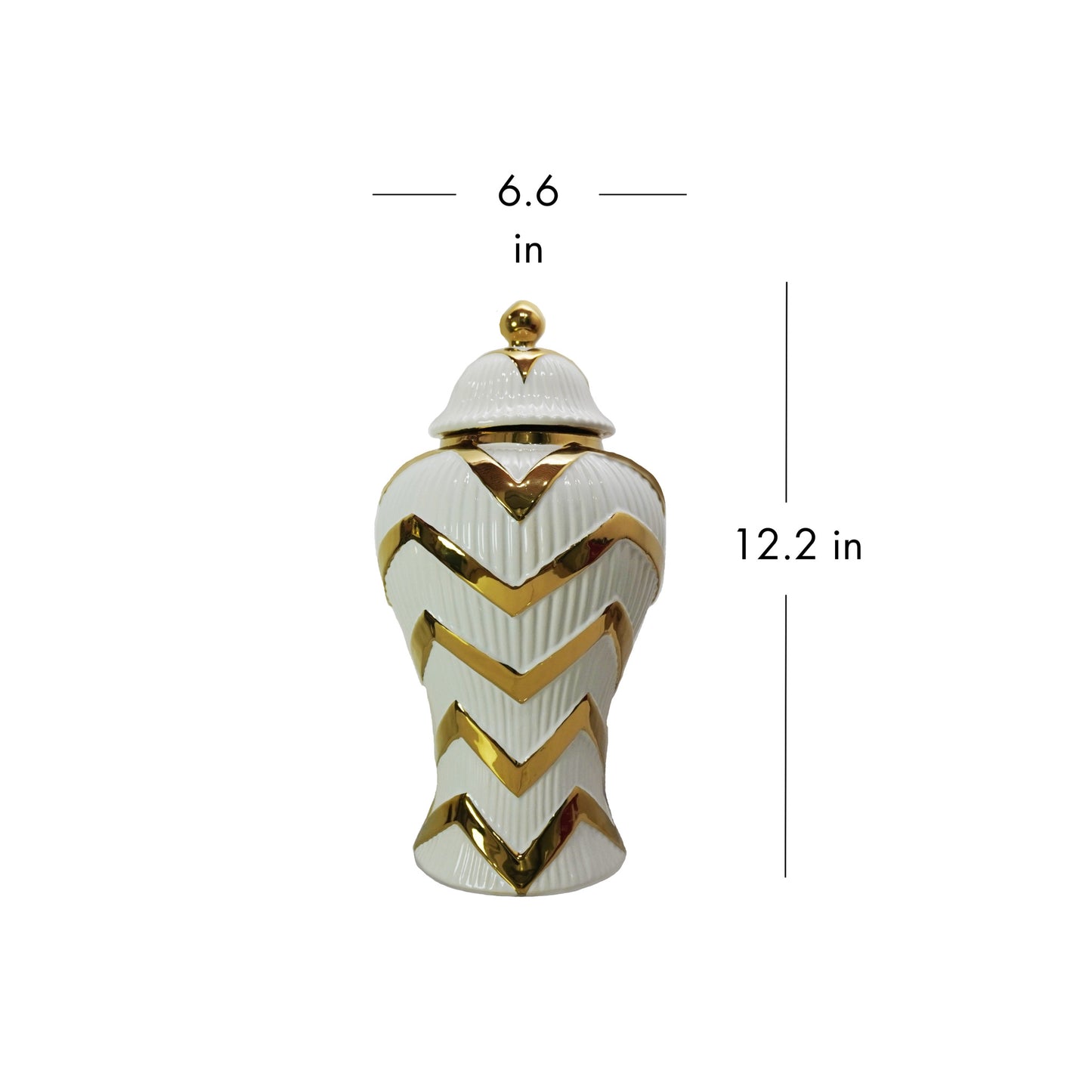 13" White and Gold Chevron Urn Ceramic Ginger Jar