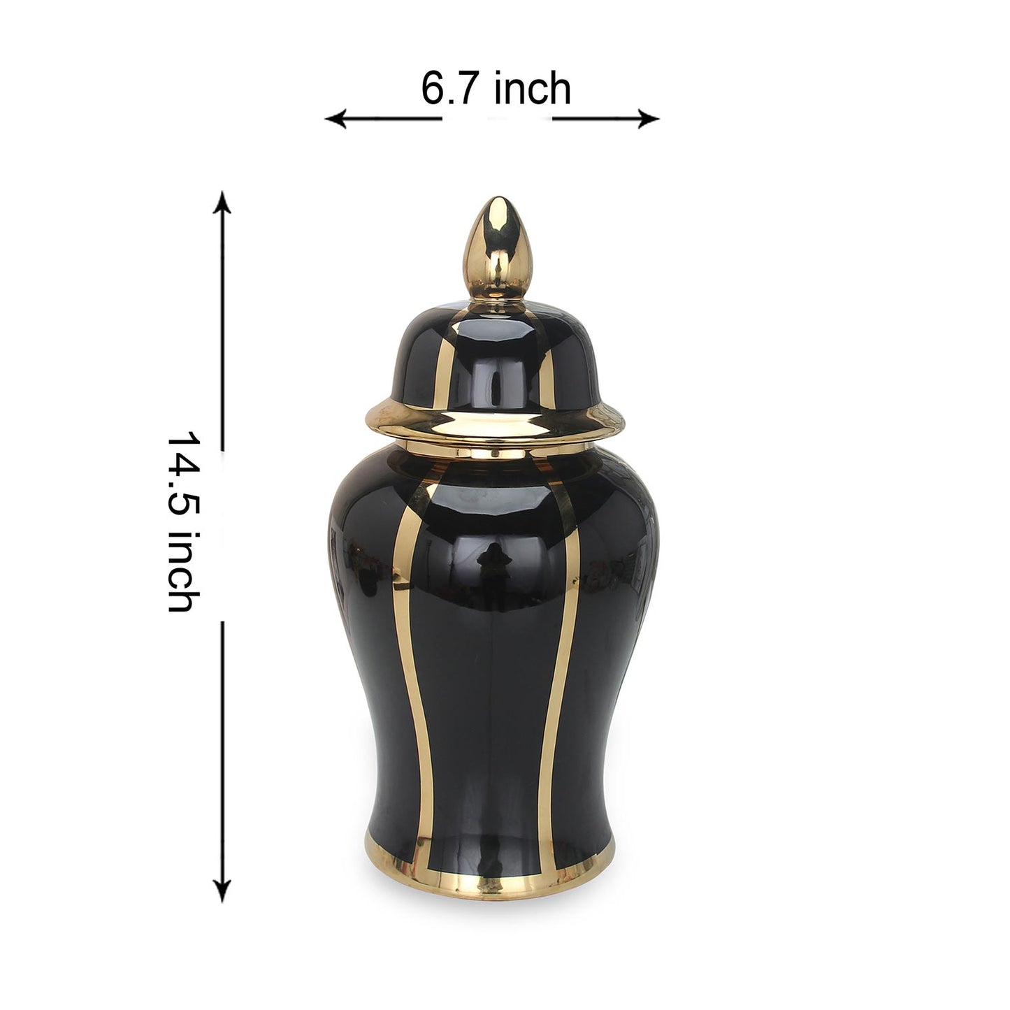 14" Black And Gold Striped Urn Ceramic Ginger Jar