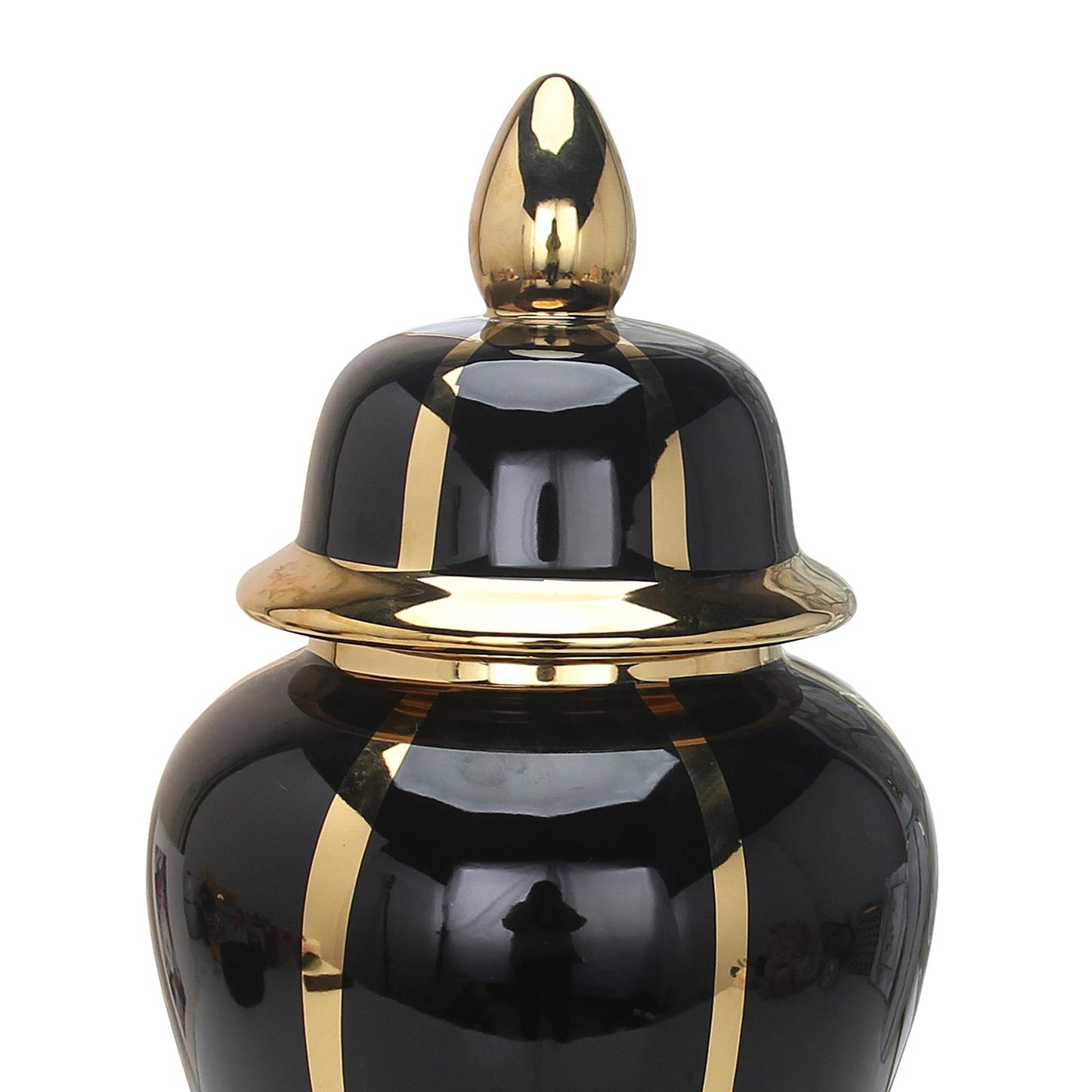 14" Black And Gold Striped Urn Ceramic Ginger Jar