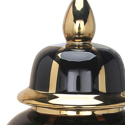14" Black And Gold Striped Urn Ceramic Ginger Jar